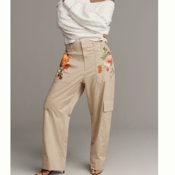 Anthropologie Floral Embroidered Cargo Pants - Picture 6 of 6